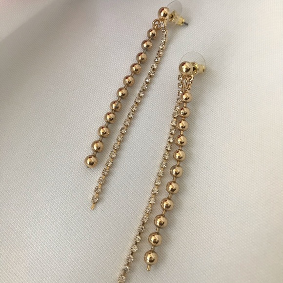 Simple Rhinestone Thread and Ball Drop Earrings - Picture 4 of 12